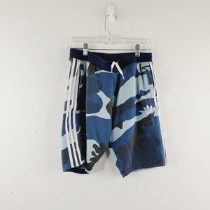 Adidas Boys Blue Camouflage Side Striped Drawstring Waist Athletic Shorts Large